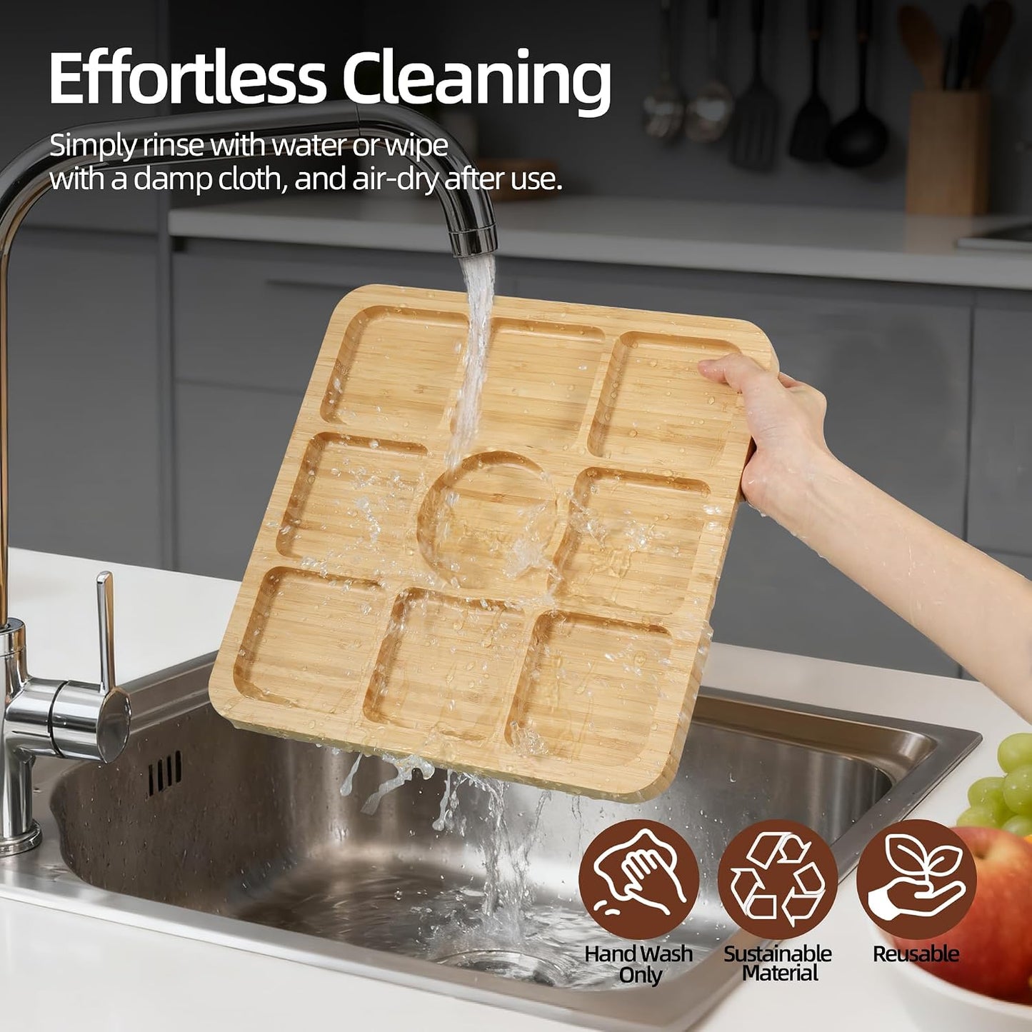 WILLKOMMEN Charcuterie Board with Lid- 5 Compartment Carbonized Bamboo Serving Tray with Locking Lid, Square Serving Platter Divided Serving Dishes for Party Cheese Snack Fruit