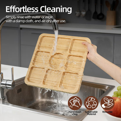 WILLKOMMEN Charcuterie Board with Lid- 5 Compartment Carbonized Bamboo Serving Tray with Locking Lid, Square Serving Platter Divided Serving Dishes for Party Cheese Snack Fruit