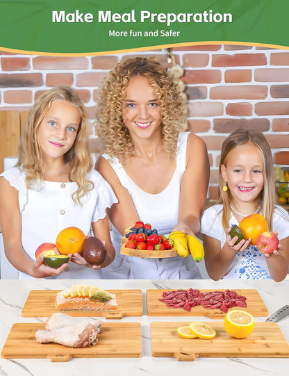 Bamboo Cutting Board Set with Meatal Stand, Lexda 4PCS Eco-Friendly Labeled Tabs Cutting Board, Durable Kitchen Cutting Boards For Chopping Fruit, Meat, Cheese, Veggies - 11" x 8"
