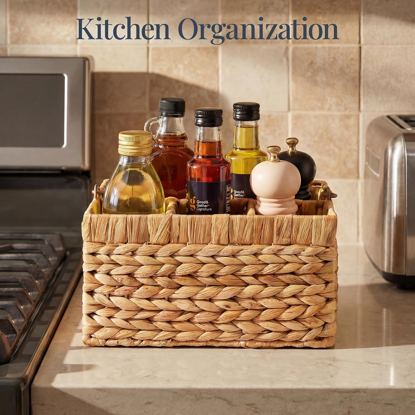 Best Choice Products Handwoven Silverware Organizer w/Handle, 5 Compartment Flatware Organizer, Shelf Storage Basket, Wicker Utensil Caddy, Cutlery Basket Holder for Party, Picnic, BBQ - Chestnut
