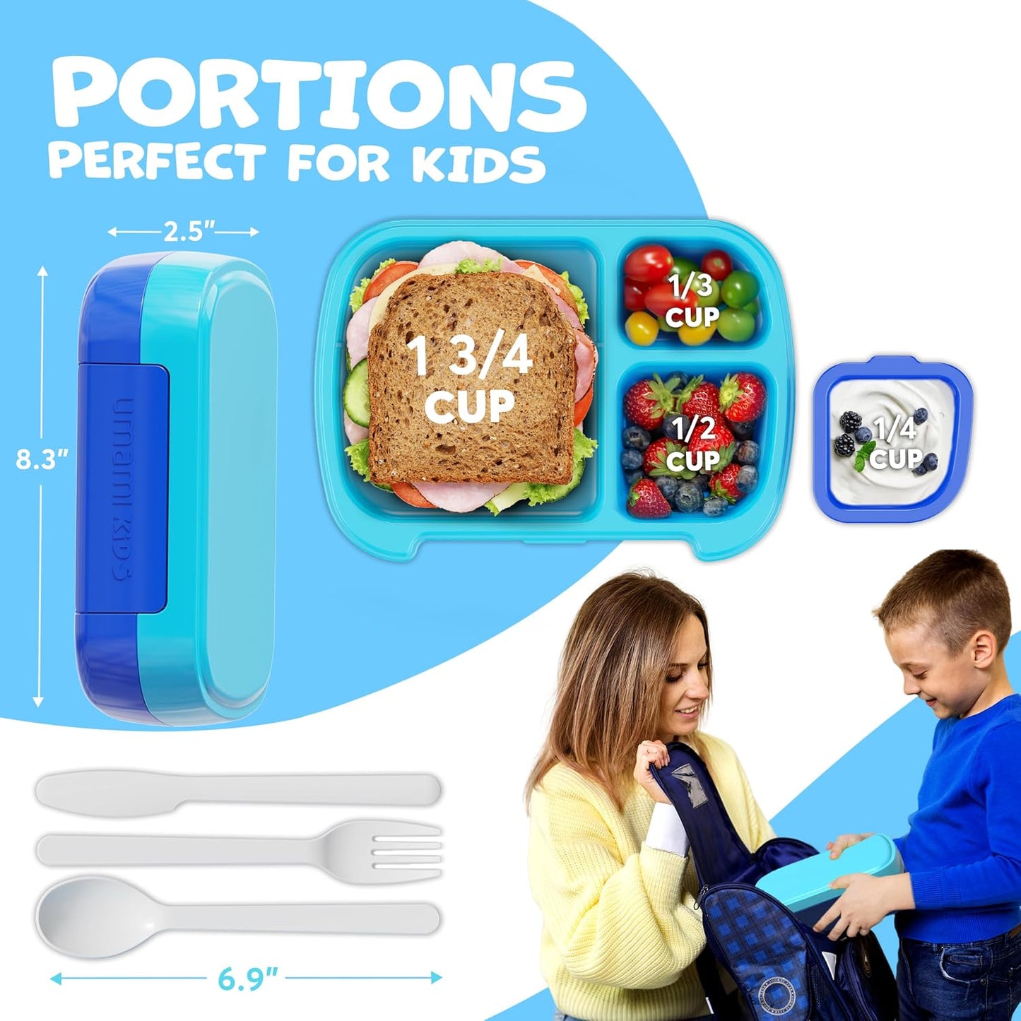 Umami All-in-1 Bento Box for Kids, Ice-pack & Utensils Included, 100% Leakproof & BPA free, Parents' favorite Lunch Box Kids (Green, 27 oz)