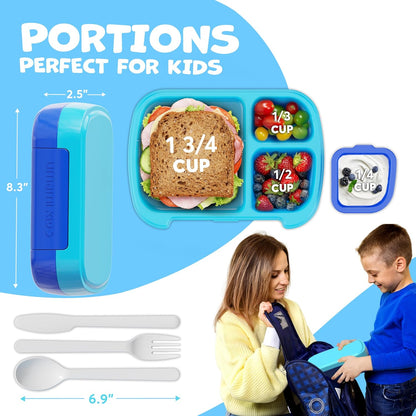 Umami All-in-1 Bento Box for Kids, Ice-pack & Utensils Included, 100% Leakproof & BPA free, Parents' favorite Lunch Box Kids (Green, 27 oz)