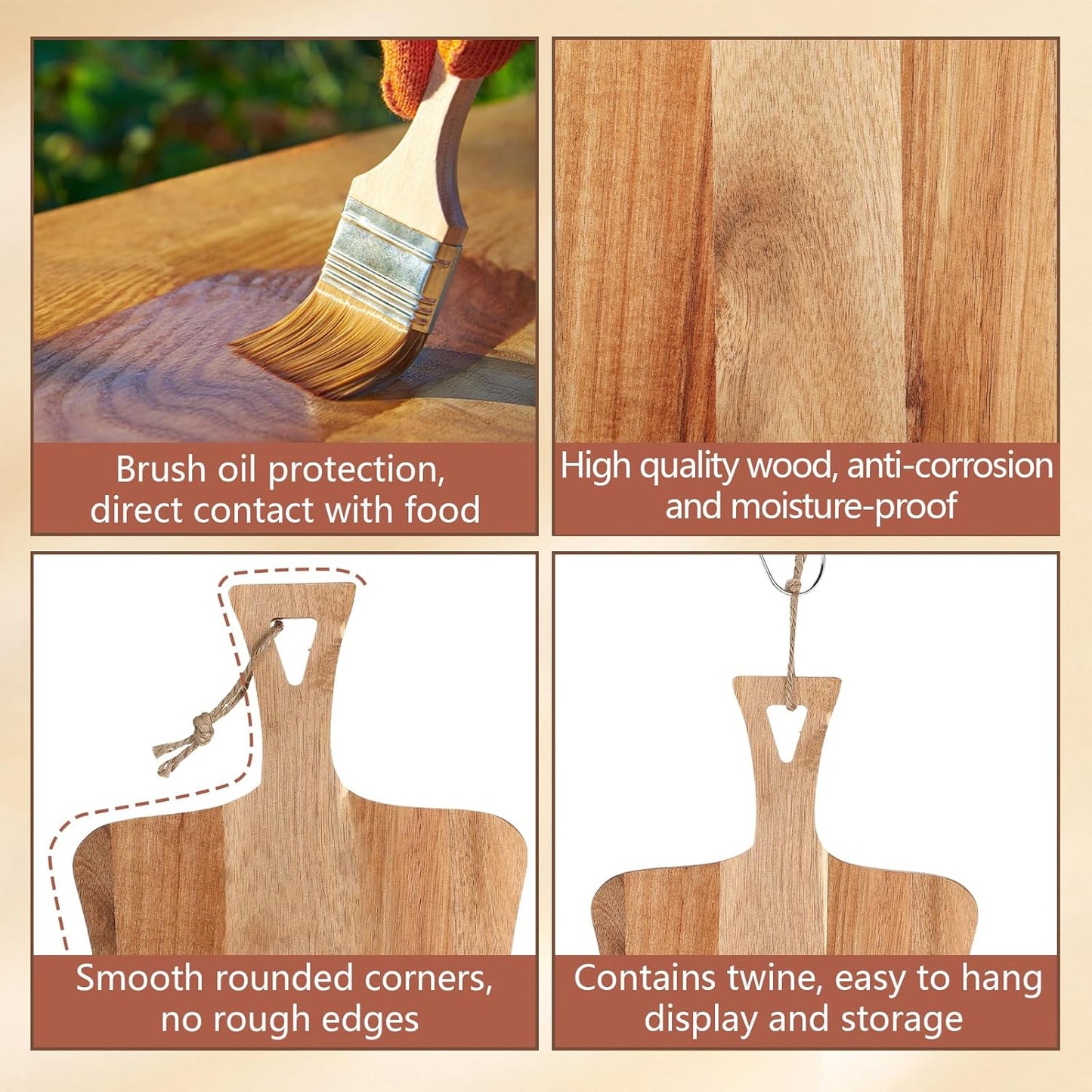 Hsei 2 Pcs Acacia Wood Cutting Board with Handle Wooden Charcuterie Board Large Paddle Carving Chopping Set Butter Serving Tray for Cheese Meat Fruit Pizza Bread(Vintage Style, 16x12, 17x13 Inch)