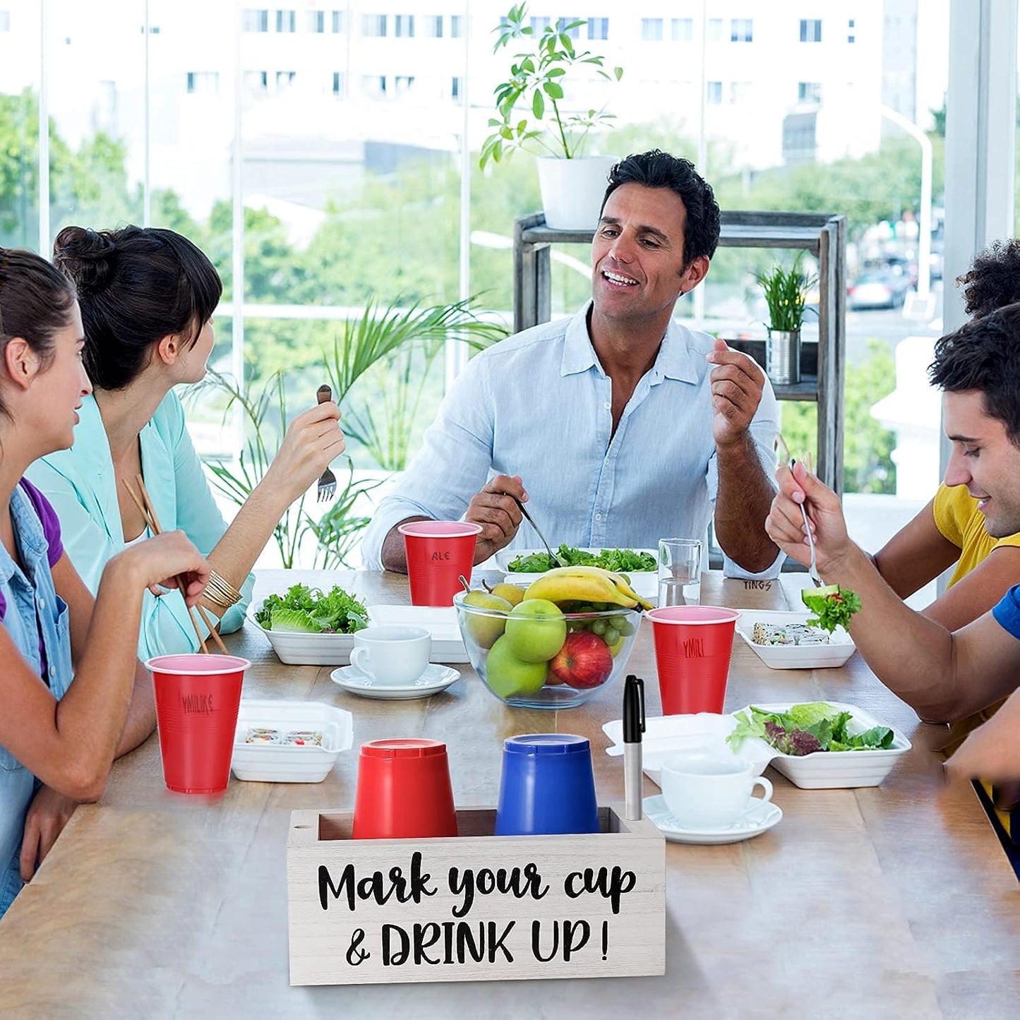 Single Cup Holder with Marker Slot Party Cup Dispenser Mark Your Cup and Drink Up Drink Dispensers for Parties Housewarming Hostess Gift Cup Holder Countertop 2 Sides Designs