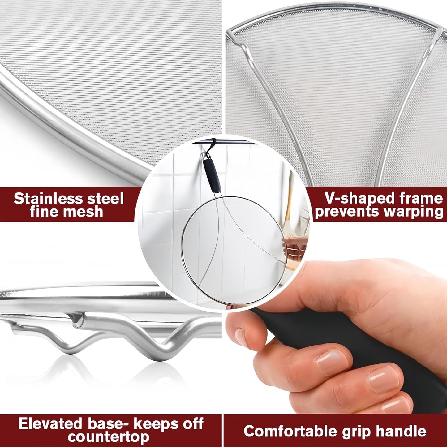 grease splatter guard,Kitchen Supply,Splatter Guard for Frying Pan & Food Strainer and Universal Cookware,stainless steel kitchenware,splash guard for Cooking with Comfort Grip Handles (1pcs-13 in)