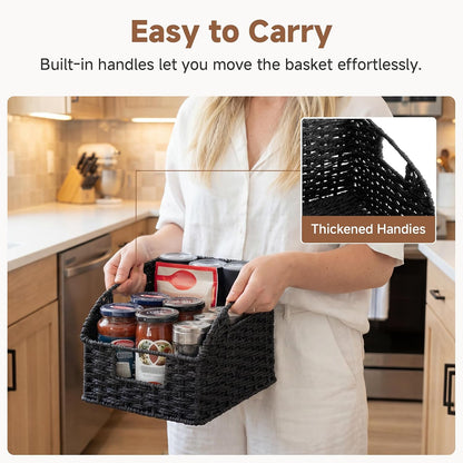 StorageWorks Water Hyacinth Pantry Storage Baskets, Wicker Baskets with Built-in Handles, Handwoven Shelf Baskets for Organizing, Pantry Organizers and Storage, 3 Pack