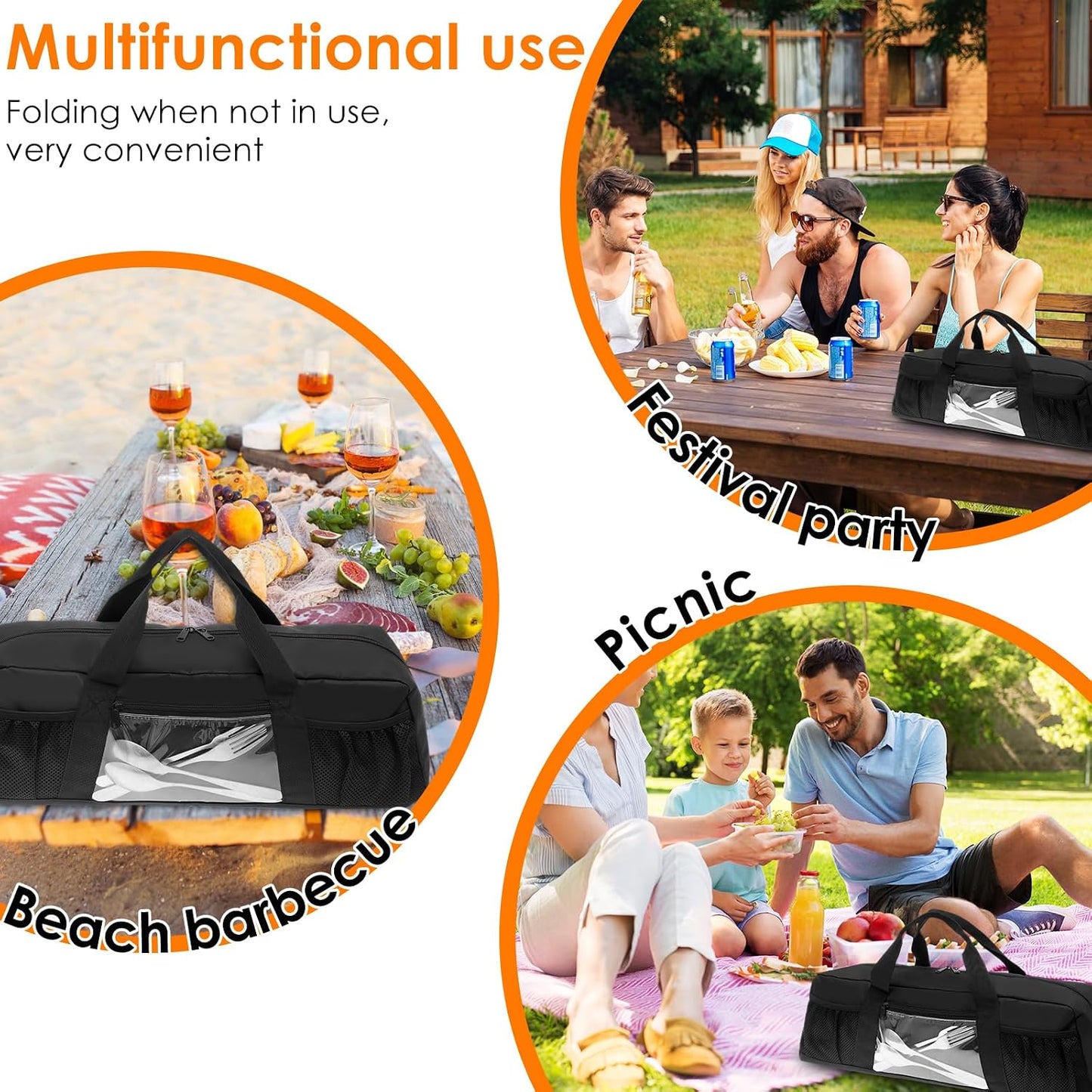 Grill Tool Storage Bag, Outdoor BBQ Utensil Storage for Barbecue Tool up to 21", Grill Utensil Storage with Zippered Pocket and Mesh Pockets, BBQ Accessories Case Container for Camping（Only Bag）