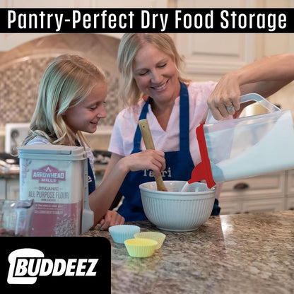 Buddeez Kitchen Pantry Container - Easy Grip Handle for Mess Free Use - Flour and Sugar Storage Made Simple - 4 Quart White Lid