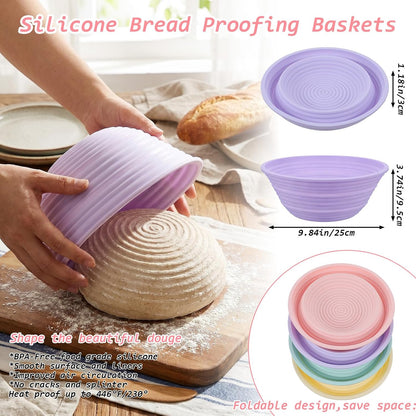 4 Pcs 9" Silicone Bread Proofing Basket, Round Banneton Dough Proofing Bowl
