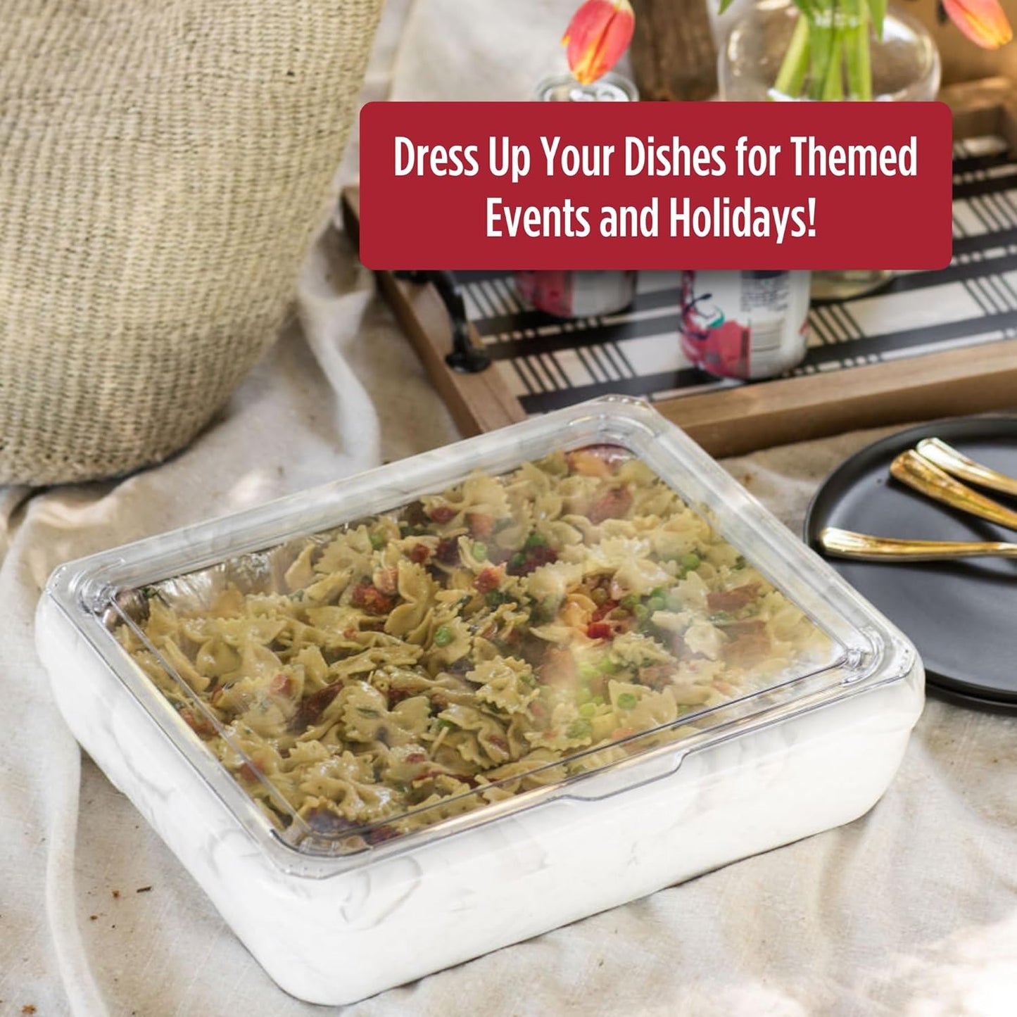 Fancy Panz Red Classic Aluminum Foil Pan Carrier with Secure Latch Lid - Reusable Casserole Carrier for Half Size Pans - Food Transport Holder for Potlucks, Parties, Tailgates & Entertaining