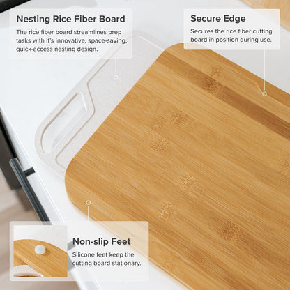 KitchenEdge Premium Acacia Cutting Board with Nesting Rice Fiber Chopping Board for Cooking Prep, 2 Piece Kitchen Set, Non-Slip Feet with Juice Groove, Heavy Duty, Pre Oiled, 17” x 12.5”