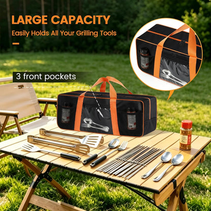 Grill Utensil Storage Bag, Large Capacity Grill Tool Storage Bag, Griddle Accessories Compatible with Blackstone, Perfect for Outdoor Grilling Accessory Storage (24", Black, Mesh Bag)
