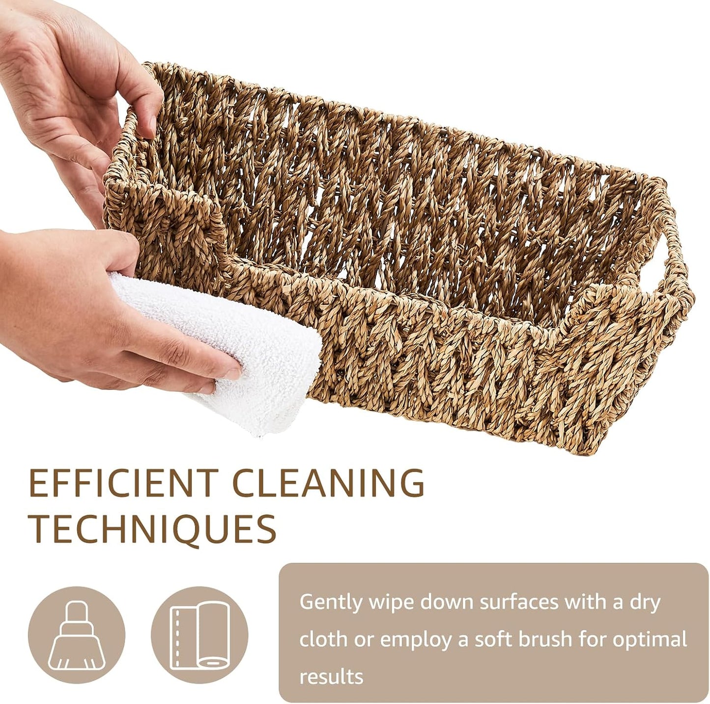LGEHOOM Seagrass Wicker Storage Baskets Open-Front Pantry Baskets With Handles Handwoven Rattan Shelf Baskets for Organizer and Storage, 2 Pack