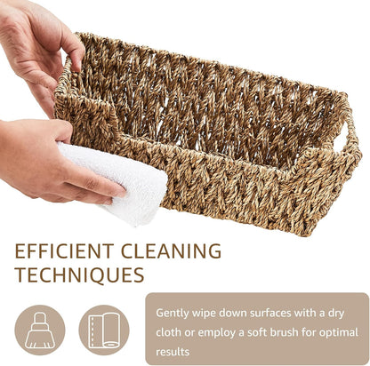 LGEHOOM Seagrass Wicker Storage Baskets Open-Front Pantry Baskets With Handles Handwoven Rattan Shelf Baskets for Organizer and Storage, 2 Pack