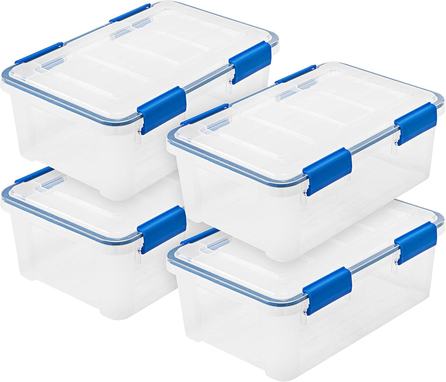 IRIS USA WeatherPro 16 Qt Storage Bins with Lids, 3 Pack, BPA-Free Plastic Gasket Box with Tight Latch and Seal, Stackable Nestable Tote Tub - Clear/Blue