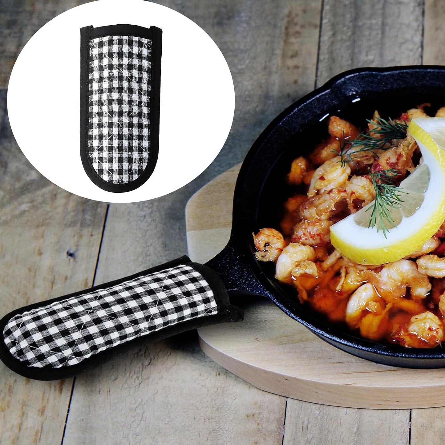 Patelai 4 Pcs Cast Iron Skillet Handle Covers Heat Resistant Pot Handle Covers Non Slip Cotton Pot Sleeves Holder Mitts Machine Washable for Kitchen Baking Cooking Cookwares(Striped Style)
