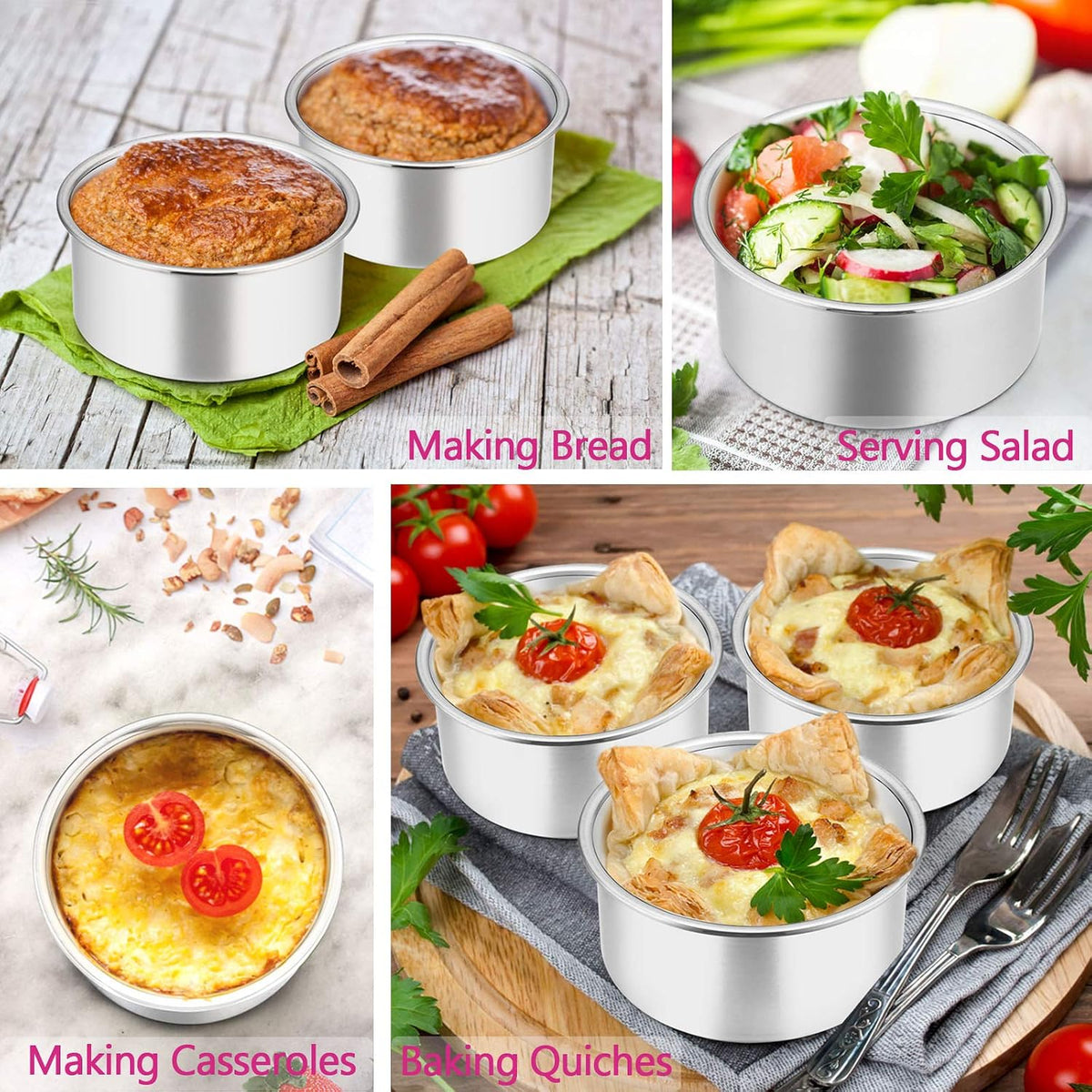 E-far 4 Inch Small Cake Pan, Stainless Steel Mini Round Smash Cake Baking Pans, Non-Toxic & Healthy, Mirror Finish & Dishwasher Safe