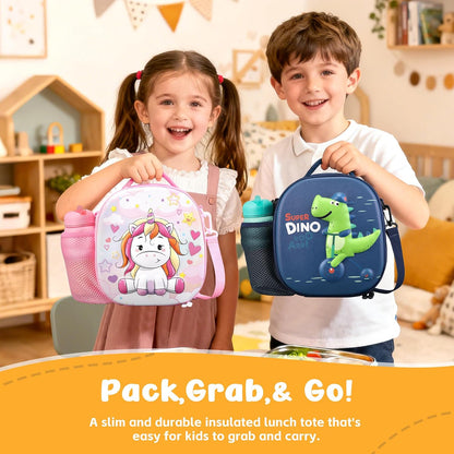 Reusable Insulated Lunch Bag for Kids Teens & Adults with Adjustable Shoulder Strap - Large Durable Lunch Bag Tote for School Travel Picnic Work - Leakproof Design Lunch Carrier (Black -3D Dinosaur)