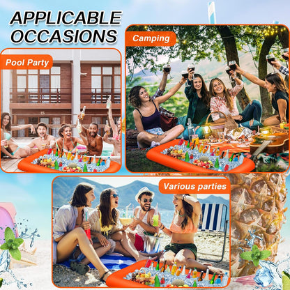 Leitee Inflatable Serving Bar with Drain Plug 52 x 24 x 5'' Inflatable Ice Serving Buffet Bar for Party Food Cooler Buffet Drink(Black,Basic Style)