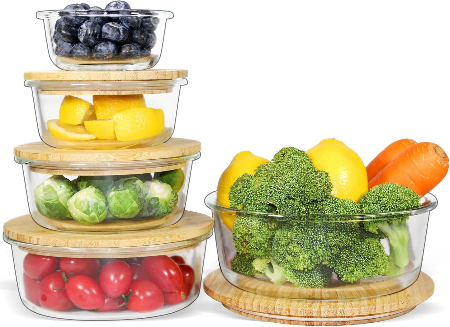 Urban Green Glass Food Container with Bamboo Lid, Airtight food storage Containers set, Glass Meal Prep Containers Set of 5, Dishwasher & Oven Safe