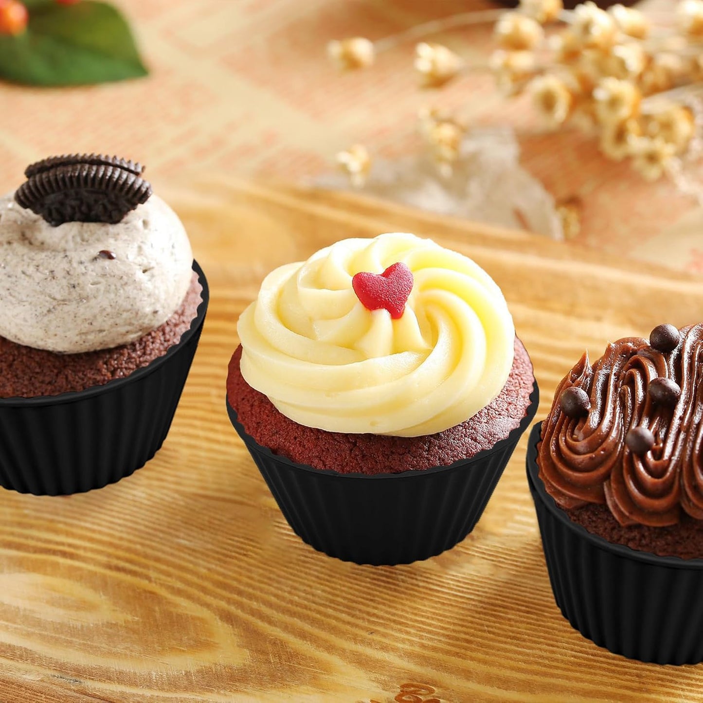 24 Pack Reusable Silicone Cupcake Liners Black, 2.76 Inch Silicone Muffin Cups for Kitchen, Non-Stick Baking Cups for Cupcakes, Muffins