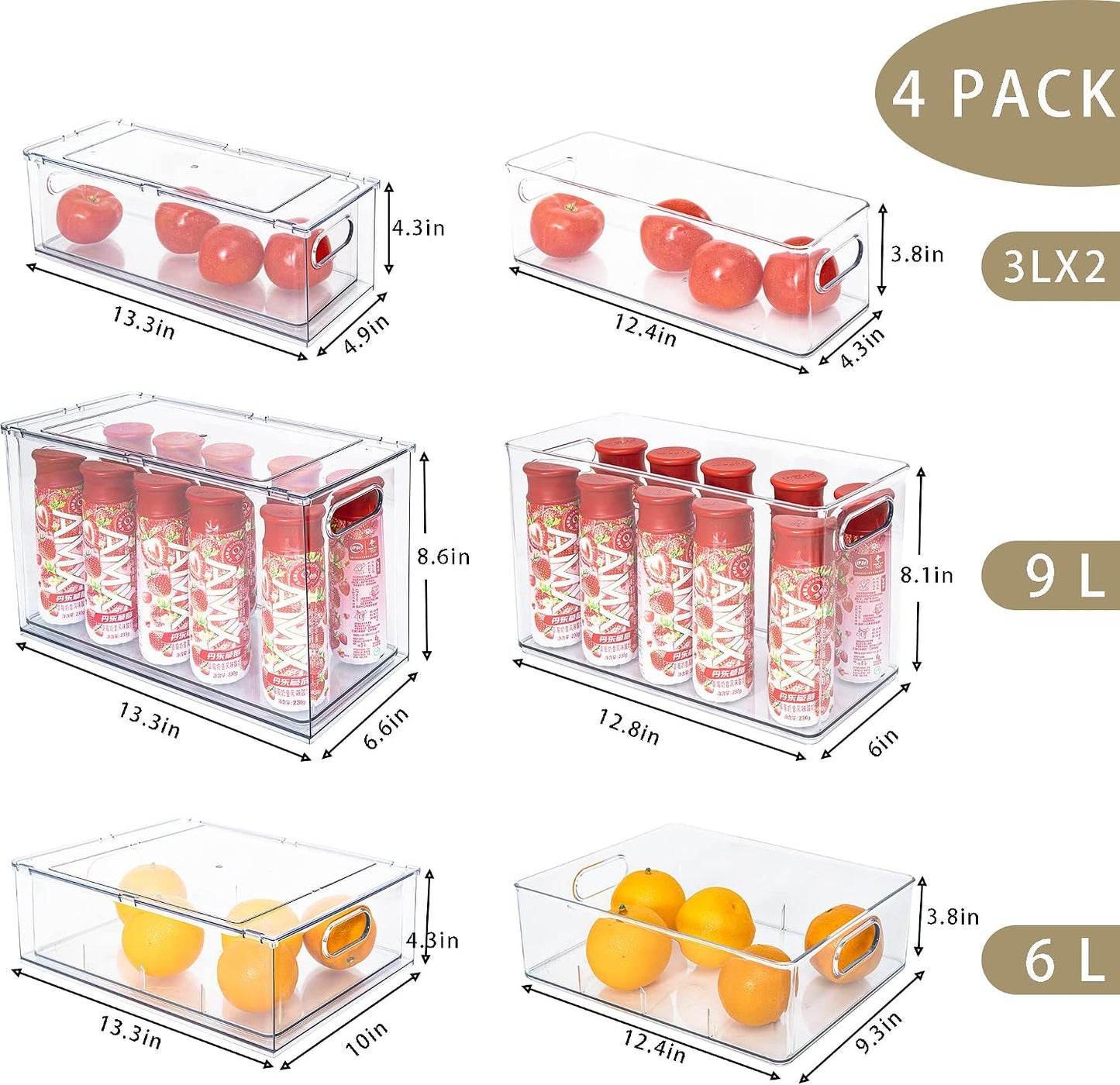 Mano Stackable Fridge Drawers Pull Out Bins with Handle Clear Refrigerator Drawers Organizer Food Storage Container Box with Dividers Plastic Produce Saver for Pantry, Cabinet, Kitchen, Clothes（7Pack）