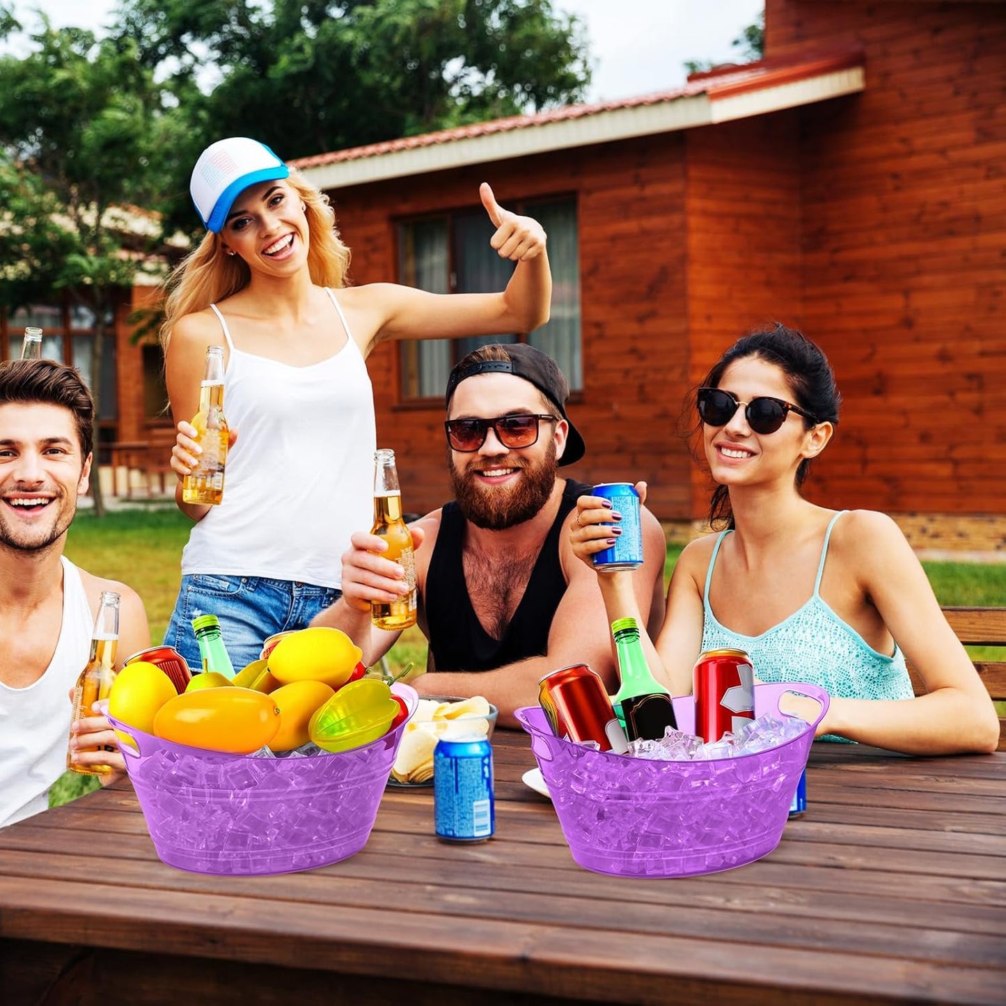 meekoo 6 Pcs Plastic Ice Buckets Bulk with Handles 4.5L Oval Storage Tub Large Capacity Ice Drink Bucket for Party Bar Wine Beer Champagne Beverage Bottle Cooler (4.5 L,Orange)