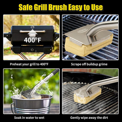 Grill Brush Bristle Free-Steam Grill Brush for Outdoor Grill for Barbecue,for Cast Iron Grates,Grill Cleaning Brush with Replacement Pads,Grill Cleaner (Handle+Pads)