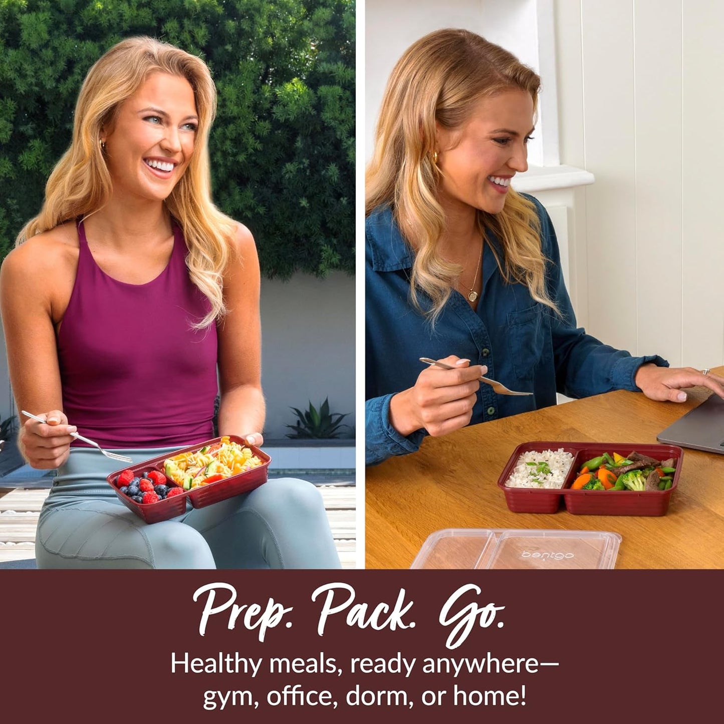 Bentgo Prep - 20-Piece 2-Compartment Reusable Meal Prep Containers with Lids, PFAS & BPA Free Materials, Durable, Microwave, Freezer, & Dishwasher Safe To Go Food Storage (Rose Gold)