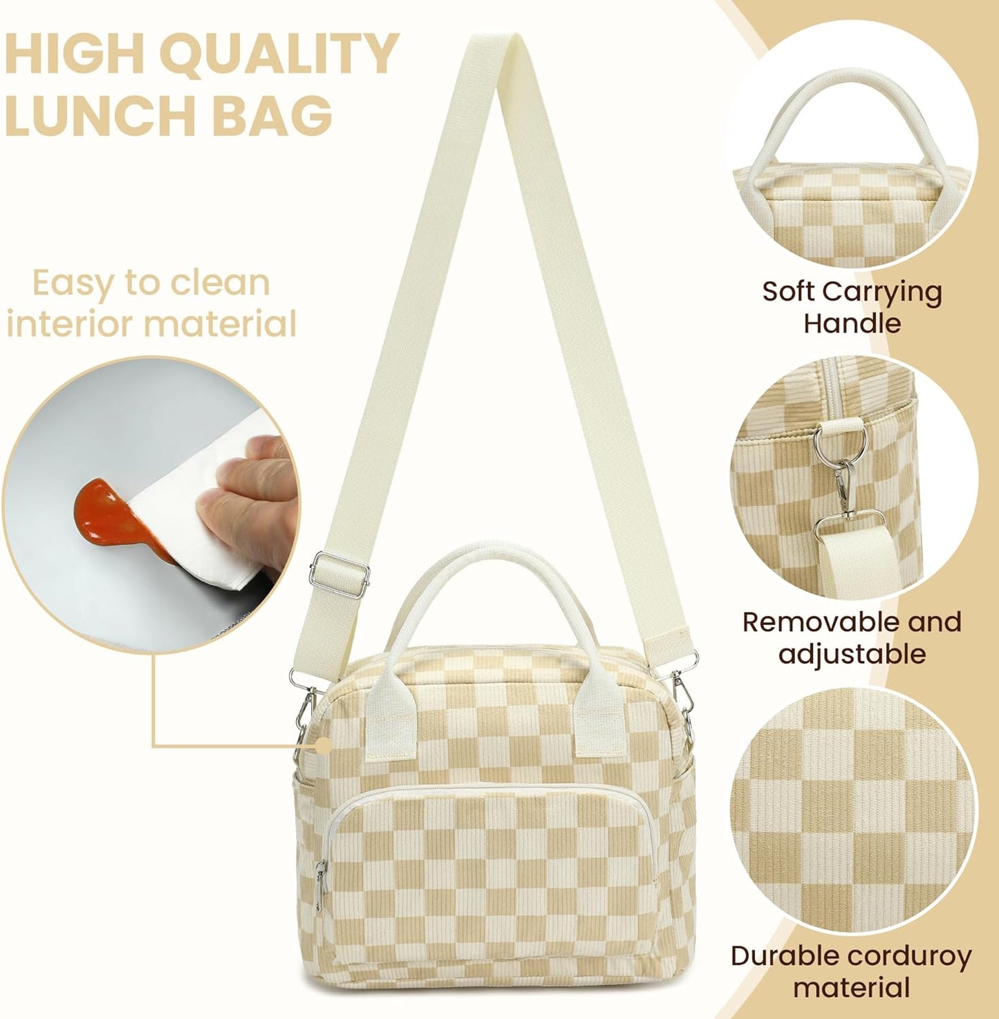 RLGPBON Insulated Lunch Bag Teen Girls, Preppy Lunch Box Large Insulated Lunch Bag Reusable Lunch Tote Bag, Preppy LunchBag for Girls School Travel Picnic