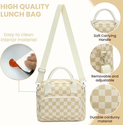 RLGPBON Insulated Lunch Bag Teen Girls, Preppy Lunch Box Large Insulated Lunch Bag Reusable Lunch Tote Bag, Preppy LunchBag for Girls School Travel Picnic