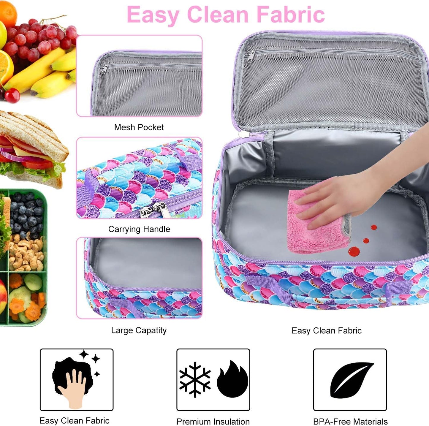 RHCPFOVR Kids Lunch Bag - Insulated Lunch Box for Boys Girls,Washable Lunch Bag and Reusable Toddler Leak-proof Lunchbox for School and Daycare - Colors B