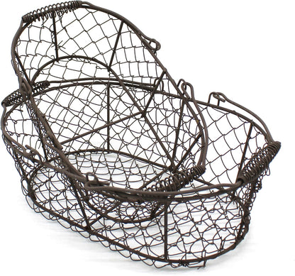 CVHOMEDECO. Oval Metal Wire Egg Basket Wire Fruit Basket with Handle Primitives Vintage Style Storage Basket. Rusty, 11 X 7-1/4 X 3-1/2 Inch