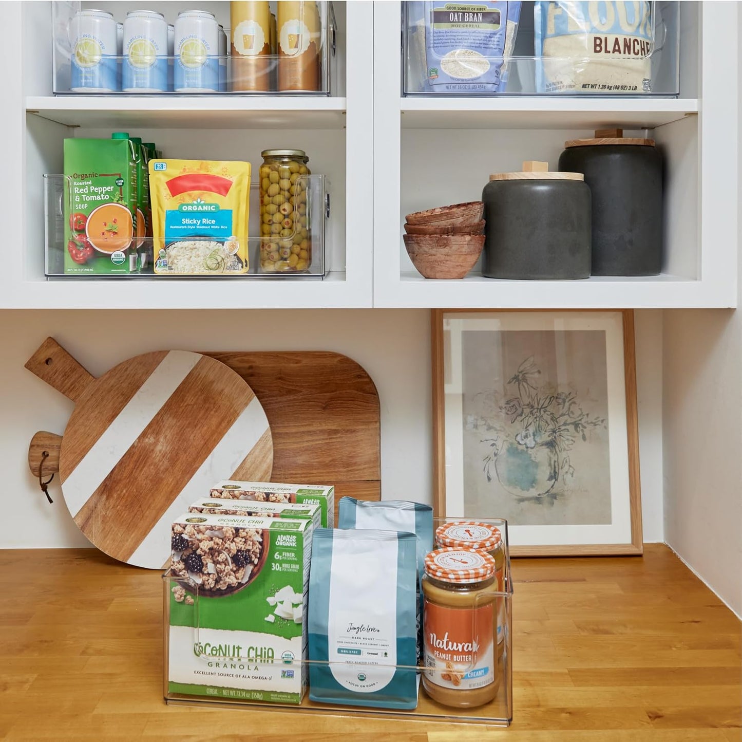 Open Front Pantry Cabinet Stacking Storage Home Bin 16x10x6 4 Pack | Stackable Strong,Heavy Duty, Made in USA