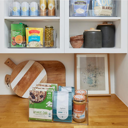 Open Front Pantry Cabinet Stacking Storage Home Bin 16x10x6 4 Pack | Stackable Strong,Heavy Duty, Made in USA