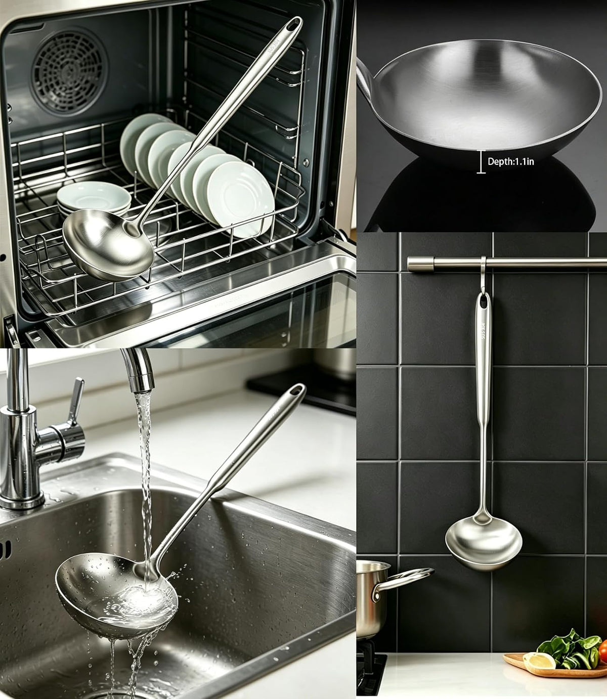 304 Stainless Steel Soup Ladle, Large Ladle with Long Hollow Handle, for Cooking, Stirring, Soup, Sauce, Dishwasher Safe (1, Soup Ladle)