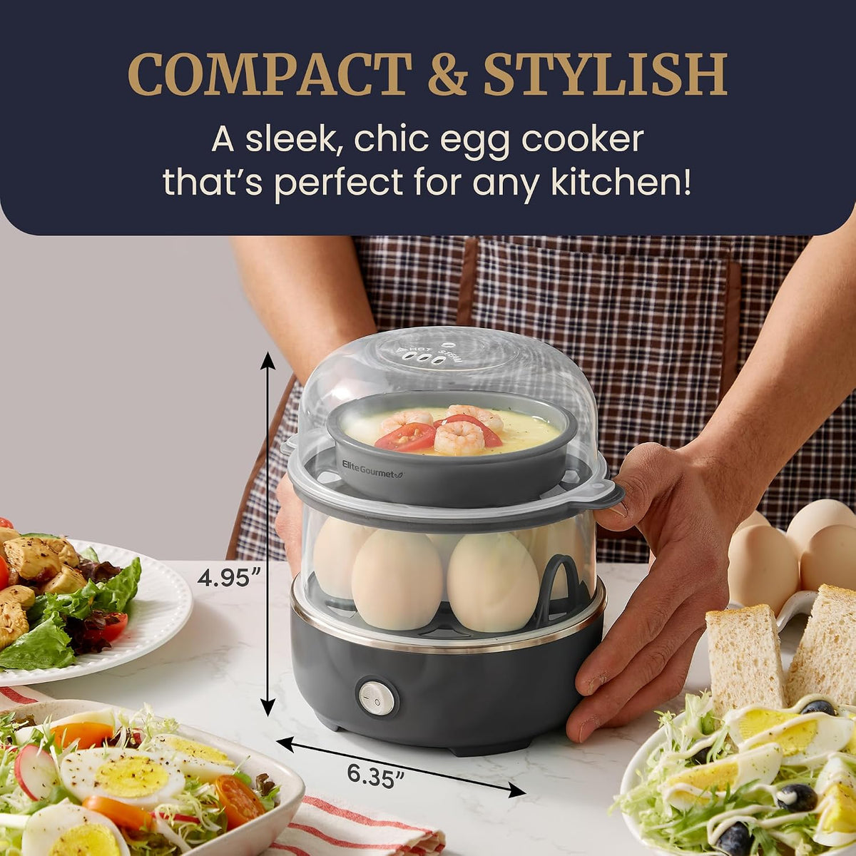 Elite Gourmet 14-Egg Two-Tier Egg Cooker, Steel Plate, Auto Shut-Off