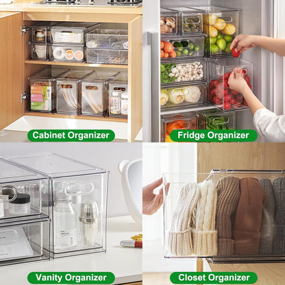 Taiuloo 2 Pack Stackable Refrigerator Organizer Bins with Pull-Out Drawer, Clear BPA-Free Food Storage Containers for Fridge Freezer, Kitchen Pantry Cabinet & Bathroom Vanity Organization