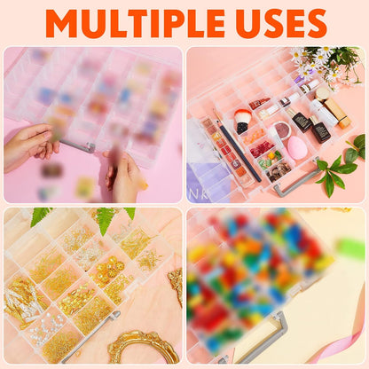 Juexica 2 Pcs Large 48 Grids Plastic Storage Bead Organizer Box, Tackle Box, Compartment Organizer Container with Adjustable Dividers for Jewelry Art Crafts Toys Screw Small Parts(Clear)