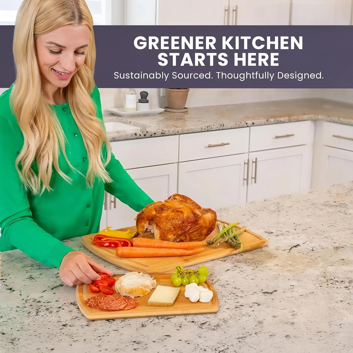 Greener Chef Luxury Bamboo Cutting Board Set of 3 with Glue-Free Surface Technology - Extra Spacious Wood Cutting Boards for Kitchen and XL Chopping Board Set - Replacements for Life