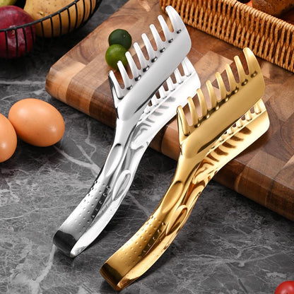 Pasta Tongs,spaghetti tongs,Stainless Steel Kitchen Utensil for Spaghetti, Lasagna, Salad & Sliced Foods, Serrated Tips for Easy Lifting, Secure Grip & Draining (Gold)