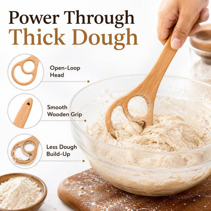 Wooden Danish Dough Whisk, Long Handle Teak Spurtle 3 Pack