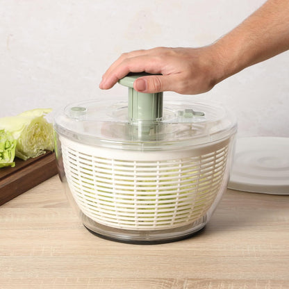 Sur La Table Kitchen Essential 6.3 Qt Salad Spinner, Fruit Wahser, Fruit Washing Bowl with Strainer, Vegertable Cleaner, Salad Cleaner, Lettuce Washer - Juniper Green