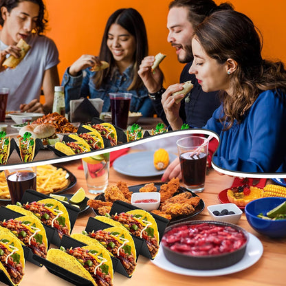 Baderke Mexico Taco Holder Stands Set of 6 Black Large Tray Plates Plastics Holder for Taco Night Tuesday Carnival Party Supplies, Dishwasher Microwave Safe