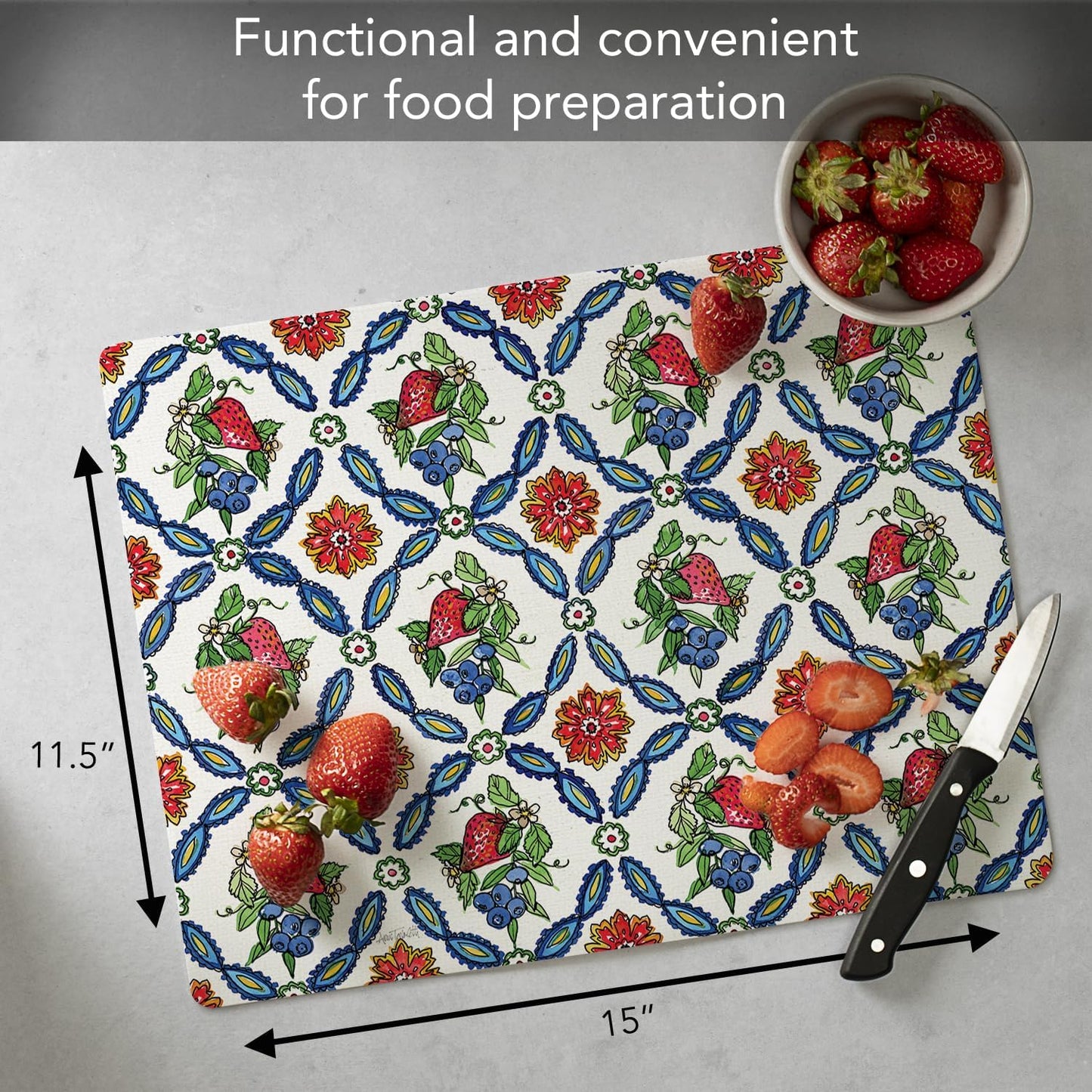 Cut N' Funnel Eat Fresh Designer Flexible Cutting Board Mat 15" x 11.5" Made in the USA Decorative Flexible Easy to Clean
