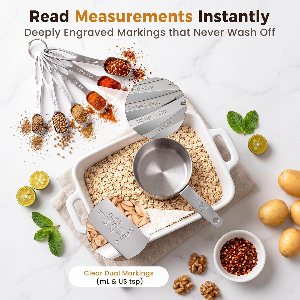 Narrow Measuring Spoons Set, Stainless Steel Spoons for Spice Jars