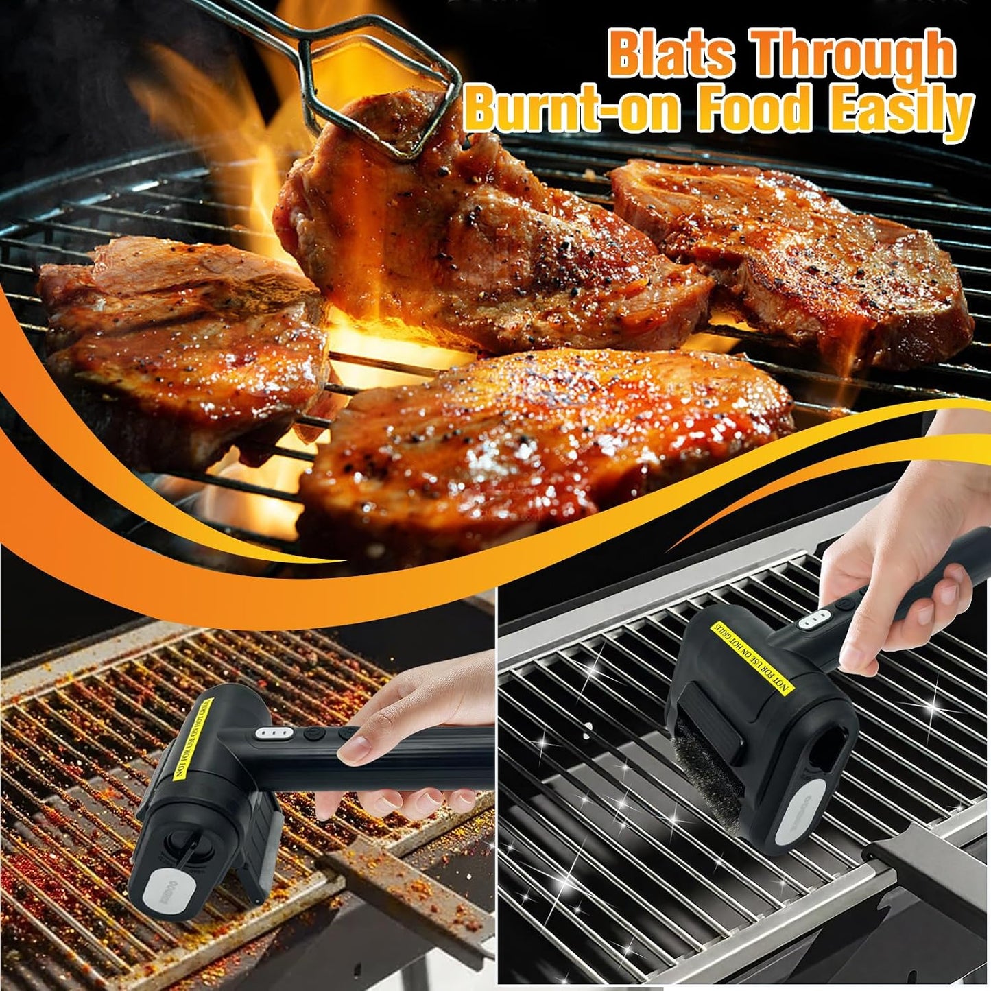 Electric Rechargeable Grill Brush,Grill Cleaner for Outdoor Grill with 800 RPM Motor - Bristle-Free Stainless Steel Grill Cleaner with LED Light for BBQ, Heavy Duty Grill Cleaning Tool (Champagne)