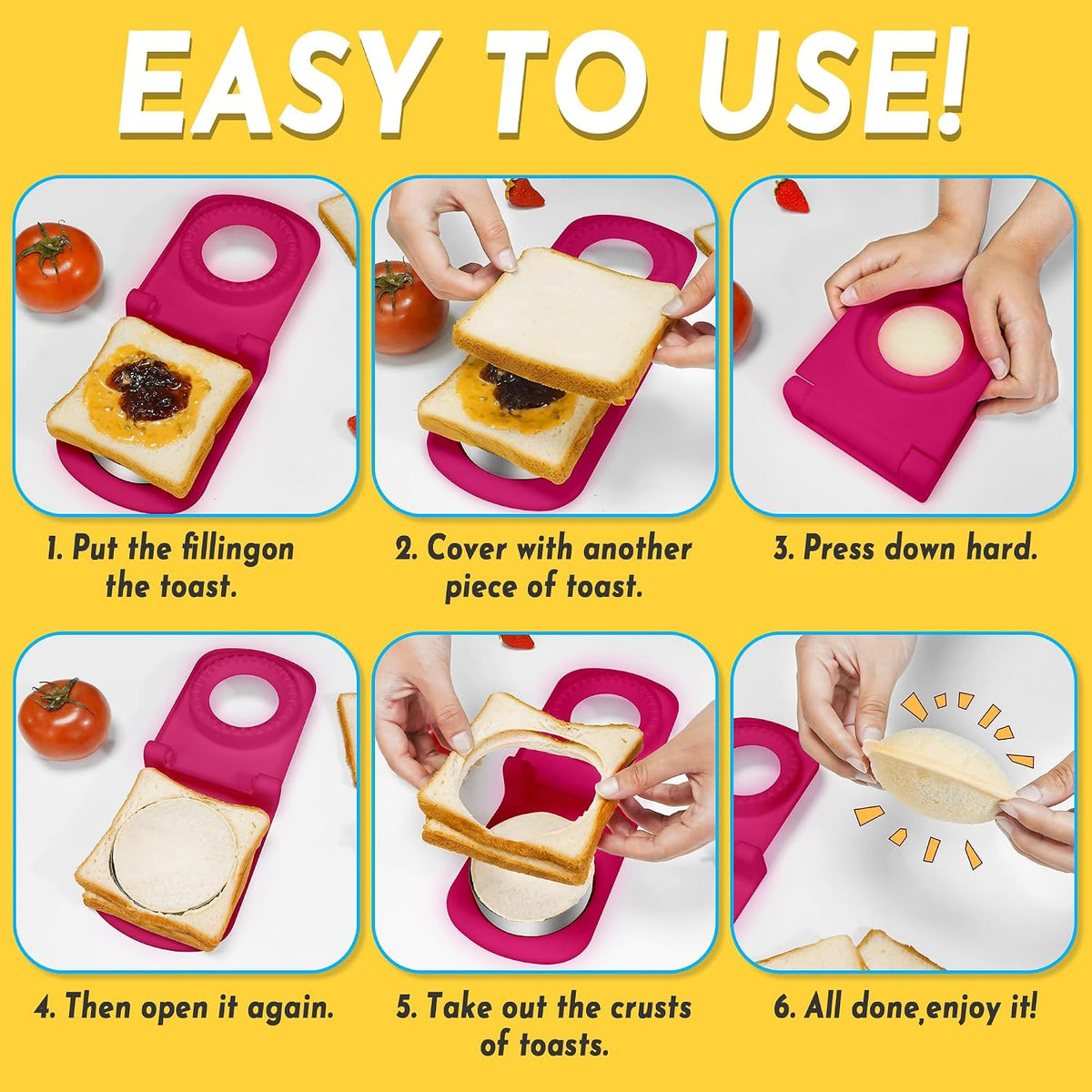 HiYZ Sandwich Cutter and Sealer - Stainless Steel Decruster Sandwich Maker - Peanut Butter and Jelly Crustless Sandwich Bread Pancake Maker Cookie Cutter for Kids Children Boys Girls