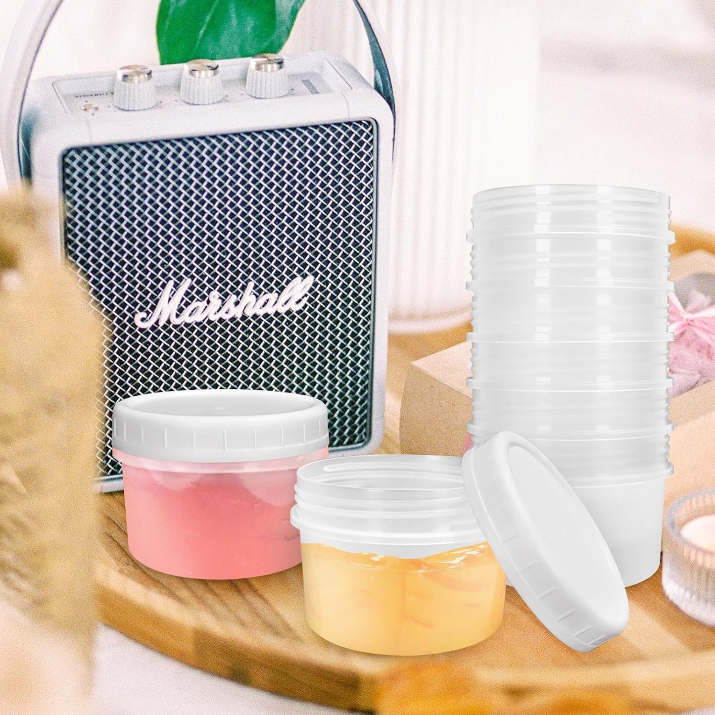 10 Pack 4oz Reusable Small Plastic Containers with Screw Lids, Small Food Storage Freezer Containers, Stackable Food Storage Jars, Sauce Condiment Jars Lunch Box Accessories