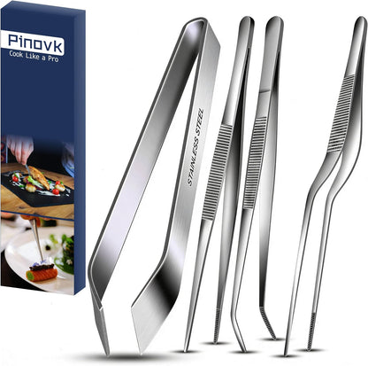 Cooking Tweezers, 4 Piece Set 6.3 inches Stainless Steel Kitchen Tweezers Culinary with Chef Cooking Utensils for Cooking Food Design styling
